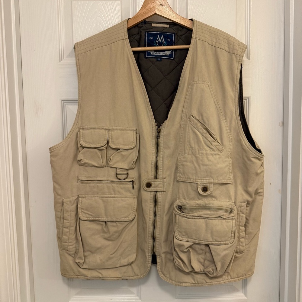 EUC Vintage Members Only Quilted Flannel Lined Utility Safari Vest